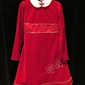 Little Bitty Girls Size 5 Red Velvet Dress Christmas Holiday Flower SequinDetail